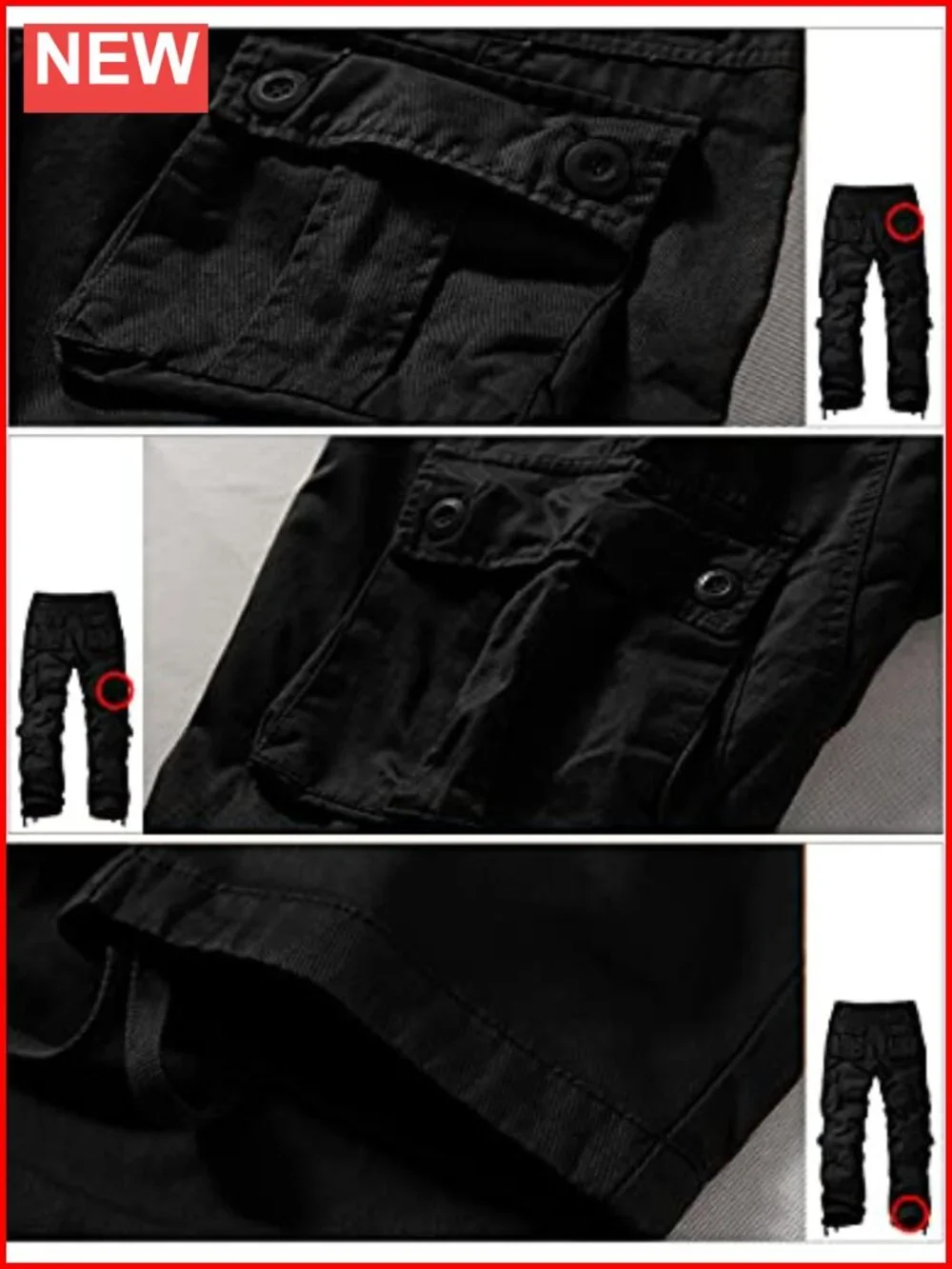100% Cotton Casual Cargo Pants with 8 Pockets Adjustable Drawstring